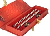 4 (2 pairs) Silver Chopsticks & Holders Set In Gift Box