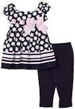 Sweet Heart Rose Short Sleeve Knit Dress With Knit Legging, Navy/Multi, 6-9 Months
