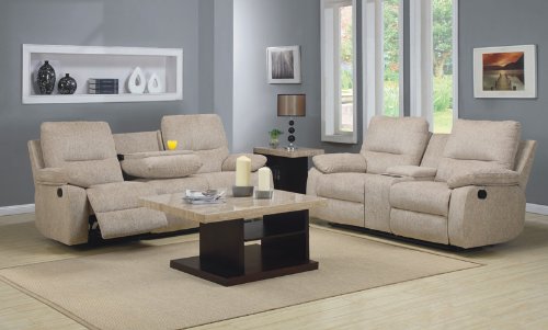 3pc Transitional Modern Recliner Fabric Sofa Set, HE-0827-S2