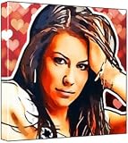Evangeline Lilly - Pop Art Print (Multicolour; Red Hearts Background) 30 x 30 x 2 cm Medium Square Deep Box Canvas