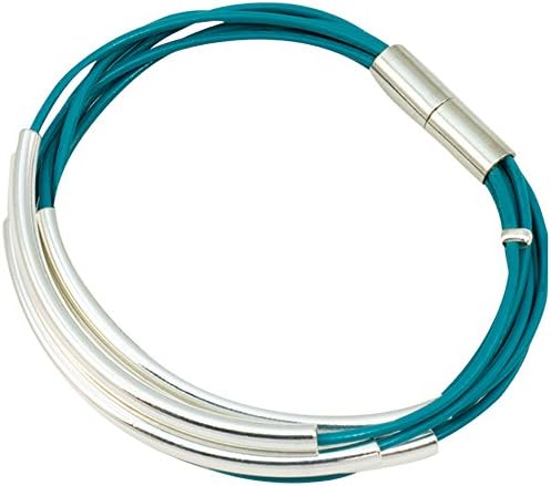 Silver Magnetic Monkey Bar Leather Bracelet - Turquoise