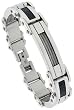 8 1/2" Gent's Surgical Steel Cable & Black Carbon Fiber Bracelet, 9/16" (15 mm) wide