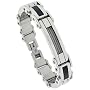 8" Gent's Surgical Steel Cable & Black Carbon Fiber Bracelet 9/16" (15 mm) wide