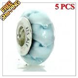 1 Buy = 5PCS Authentic Solid Sterling Silver Core Lampwork Murano Glass Charm Beads, TOP QUALITY, Pandora, ALE and 925 Mark on Threaded Core, Matching Genuine Lampwork Murano Glass Beads for European Style Bracelets and Necklaces, Well Compatible with Pandora, Troll, Biagi, Caprice, Dione Beads