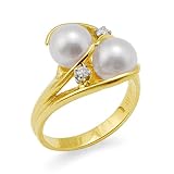 Akoya Pearl Ring with Diamond in 14K Yellow Gold