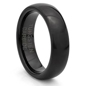 6MM Tungsten Carbide Classic Black Wedding Band Ring (Available Sizes H - V) SIZE H