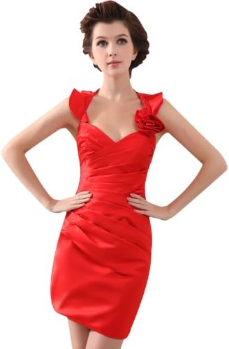 Heyivogue Ladies Sheath Floral Halter V Neck Short Prom Cocktail Dresses 3244 16W Red