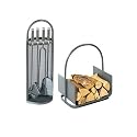 Kaminbesteck mit Holzkorb Set 1 Kamingarnitur