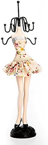 Colorful Flower Linen Rings Mannequin Jewelry Holder Earrings Bracelets Organizer (Short Dress)