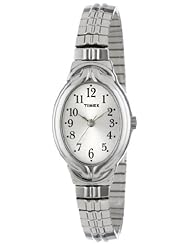 Timex Womens T2N9819J Elevated Classics Oval Silver-Tone Expansion Band Dress Watch