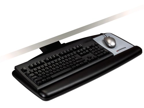 Keyboard Tray with Lever Adjust Arm, 17-3/4 Inch Track, Gel Wrist Rest, Black