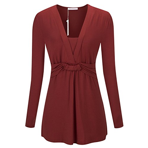 Simier Fariry Women's Long Sleeve Pleated Blouse Draped Shoulder Tops Tunic