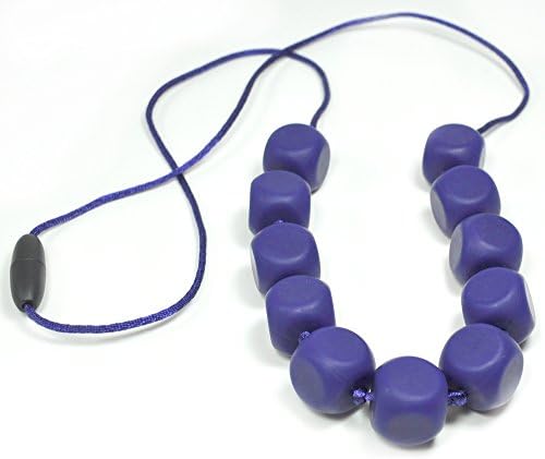 Silli Me Jewels: "Lucky Dice" - Teething Necklace with Cube-shaped Beads for Mom to Wear and Baby to Chew (Navy Blue)