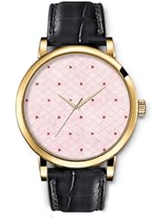 SPRAWL Aanalog Fashion Series Gold Ladies Watches of Genuine Black Leather Strap,Unique Wrist Watch for Women Girls Designed with Hearts in the grid