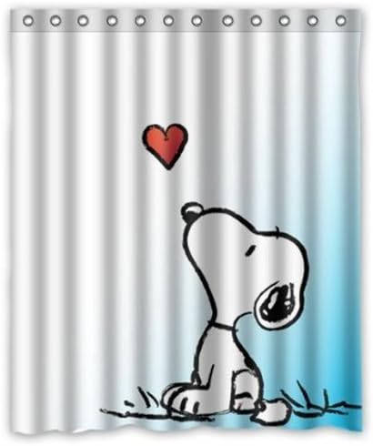 Custom Funny Cute Cartoon Dog Snoopy Kiss Love Heart Waterproof Bathroom Shower Curtain Polyester Fabric Shower Curtain Size 66 X 72