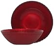Bottom Painted Glass Fleur De Lis Design Red Small Bowl 7 3/4" D, 2 1/2" H Set of Two
