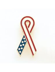 14K Yellow "Stars And Stripe" Ribbon Lapel Pin Depicting Enamel Colors In Red, White, And Blue