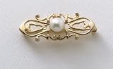 14K Yellow Gold Pearl and Filigree Pin