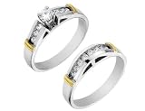 Diamond Cathedral Engagement Ring & Wedding Band Set 2/5 Carat (ctw) in 14K White and Yellow Gold