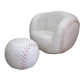 Ore International Baseball Vinyl Swivel Chair and Ottoman