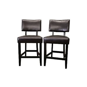 Baxton Studio Giorgetti Set of 2 Dark Brown bycast leather bar stools by Baxton Studio