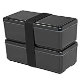 Bento Lunch Box Gel-Cool Earth 2 Tier 1000 ML in Black