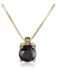 10k Gold Round-Cut Black Diamond Solitaire Pendant (1/2 cttw), 18"