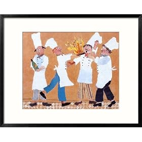 Chefs with Burning Pan Framed Art Poster Print by Lizbeth Holstein, 30x26
