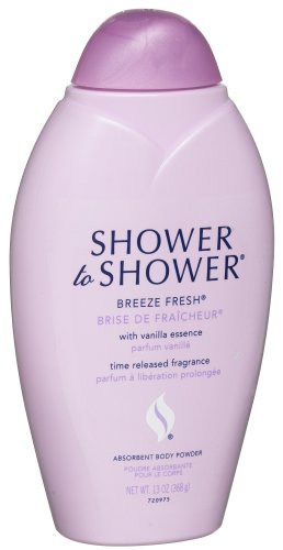 Shower to Shower Absorbent Body Powder, Breeze Fresh with Vanilla Essence, 13-Ounce Bottles (Pack of 2)