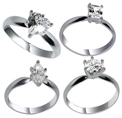 Attractive 4 .925 Sterling Silver Clear Cubic Zirconia Rings Wholesale Lot