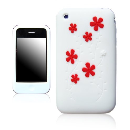 JKase® Flower Series White Soft Silicone Skin Case Cover for Apple iPhone 3GS 3G - [JKase Retail Packaging]