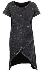 Short Sleeves High-Low-Hem Stretchy Vintage Cotton Tunic 