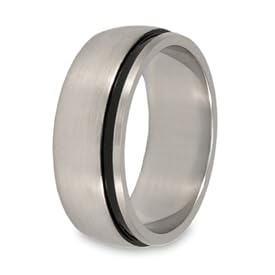 Brushed Domed Stainless Steel Ring with Black Grooved Line (8.0mm) - Sizes 8-13