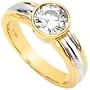 Glamorous! Polished Two/Tone 14k White/Yellow-Gold 06.50MM=1 CT Moissanite Engagement Ring