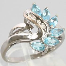 10K White Gold Blue Topaz and Diamond Estate Ring by 