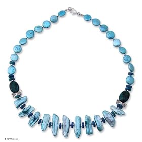 Pearl and chrysocolla necklace, 'Enchanted Blue' by 