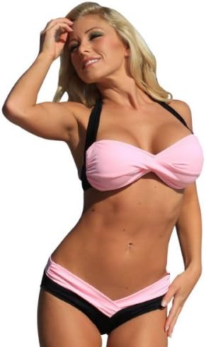 Ujena Retro Shaper Bikini Sexy Halter Pink Swimsuit Swim Dress