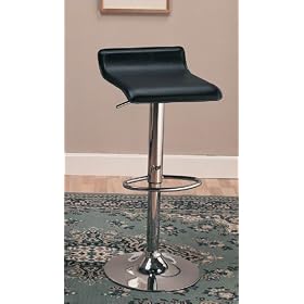 Click here to buy Black Leather Like Vinyl Adjustable Bar Stool with Crome and footrest Set of 2 by CozyStreet.