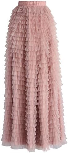 Xicheng Women's Long Tulle Tiered Tutu Skirt Dresses Size 14 US Rouge Pink