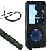(4 in 1 Combo) Sumac Brand Leather Case with Swivel Belt Clip for Apple iPod Nano Nano-Chromatic 4th Generation 8gb 16gb (Nano Chromatic Not Included) + Screen Protector Kit + CLOTH +Travel Charger for ipod nano Chromatic, Froza Black + Courage*Wisdom Neckstrap