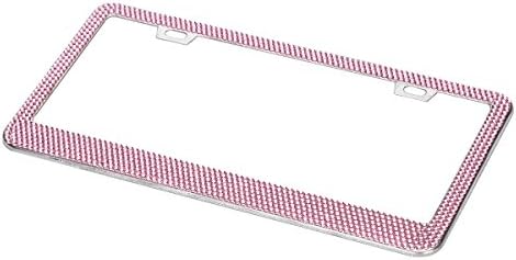 YOWOO 10 Rows Handmade Sparkle Rhinestones Bling License Plate Frame Kit with 2 Holes Plate Holder As Gift For Yourself - Premium Quality Stainless Steel Frame (1 Piece), Pink