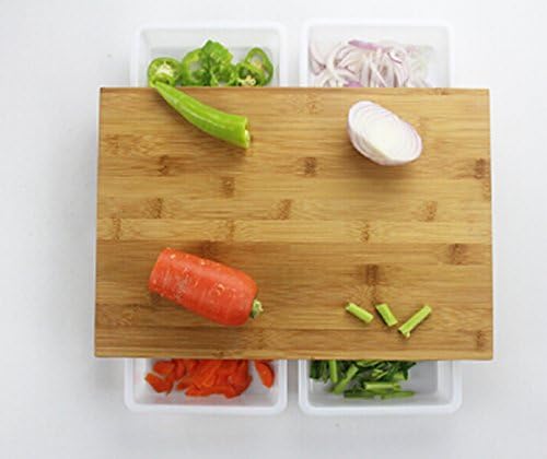 Bamboo Cutting Board with Storage Containers - 4 Prep Bowl Dishes for Storage Under the Chopping Block for Faster Meal Prep