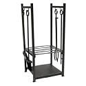 BLACK WROUGHT IRON LOG RACK WITH TOOLS