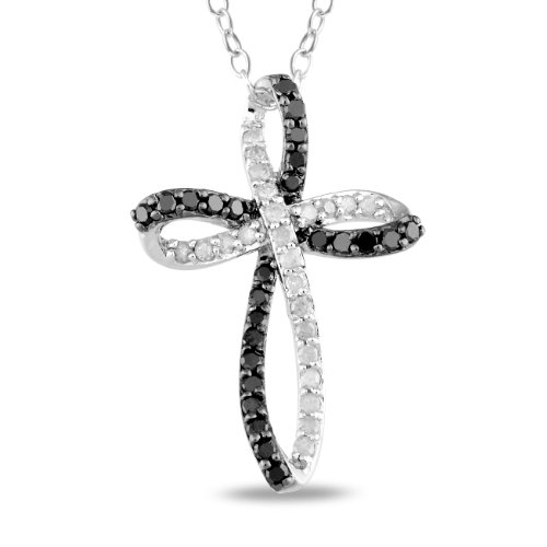 Sterling Silver 1/4 CT TDW Black and White Diamond Religious Pendant (H-I, I3)
