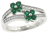 2 Row Pave Diamond (.16ct) and Emerald (.42ct) Ring