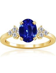 14K Yellow Gold Oval Cut Blue Sapphire Ring With Sidestones (GIA Certificate)