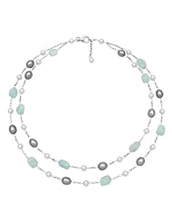 .925 Silver 18" White/Grey Freshwater Pearl & Aquamarine Necklace