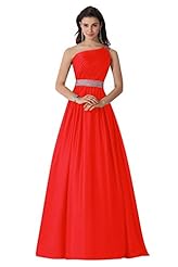 A-line One Shoulder Sleeveless Lace Beaded Crystal  Ruched Pleated Prom Dress/Wedding Dress  With Rhinestones and a Sash 