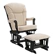 Hanford Deluxe Sleigh Style Glider Rocker and Ottoman Set- Ebony Finish with Beige Micro Fiber