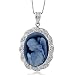 14K White Gold Guardian Angel Oval Agate Cameo Pendant with Diamond Accented Frame